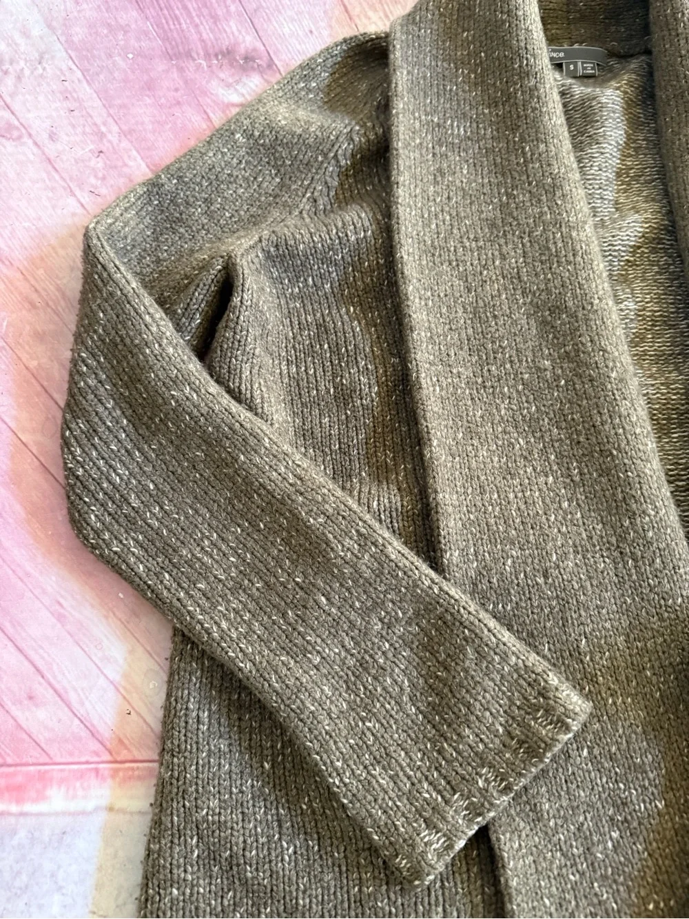 Vince Chunky Taupe Wool Silk Cashmere Open-Front Cardigan Size Small